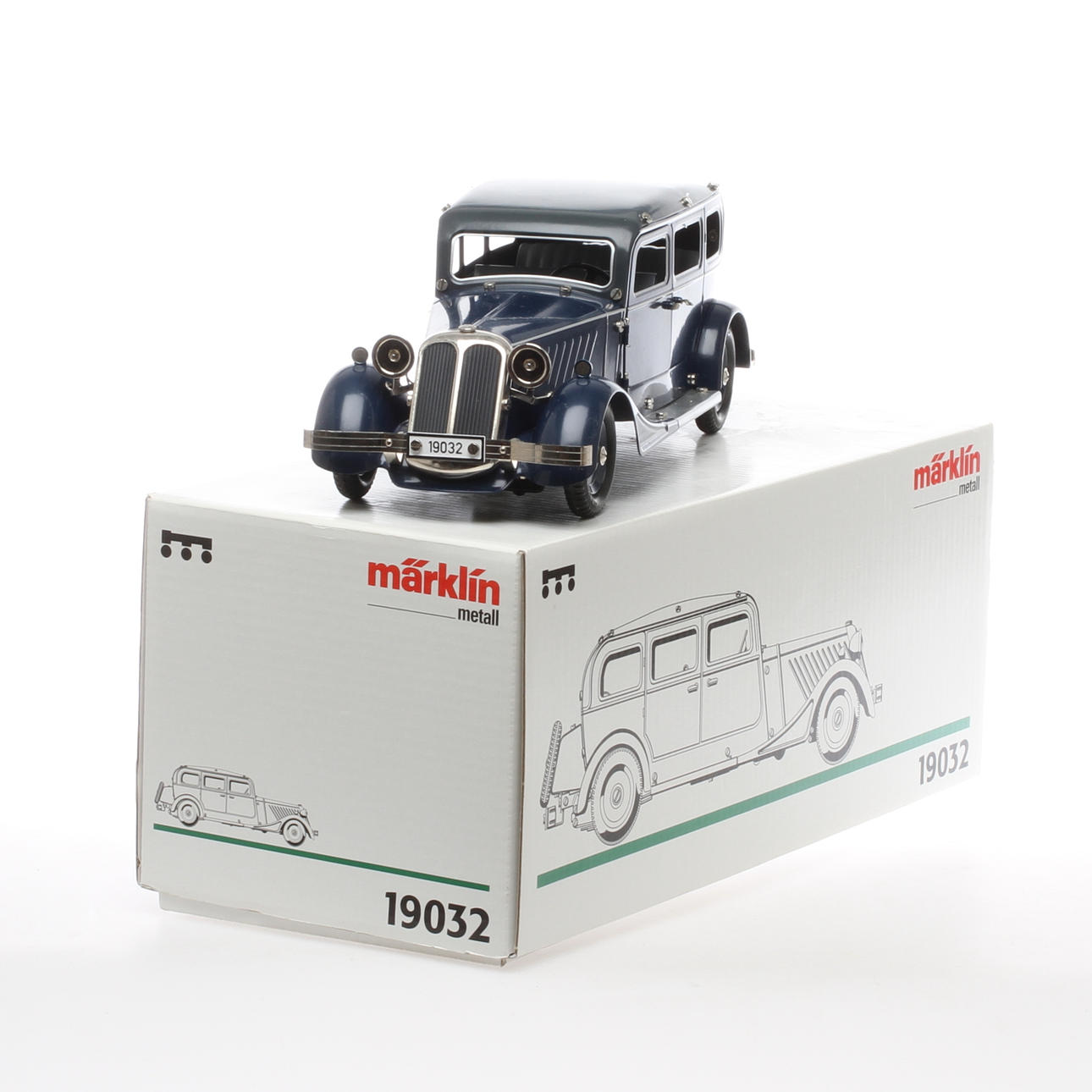 MÄRKLIN 19032 plåtbil i originalkartong. Urverk.