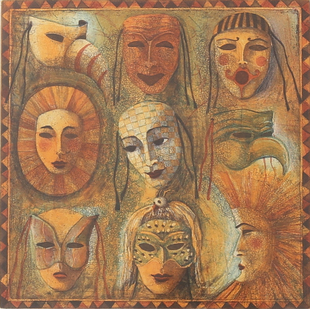 IRENE JARZ. "Masker VI", färglitografi, signerad och numrerad 26/175.