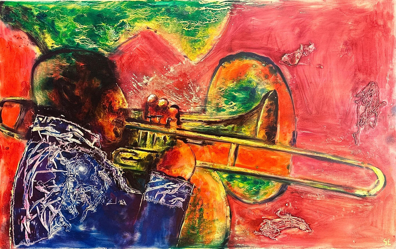 BLANDEDE MEDIER AF EN TROMPETSPILLER.