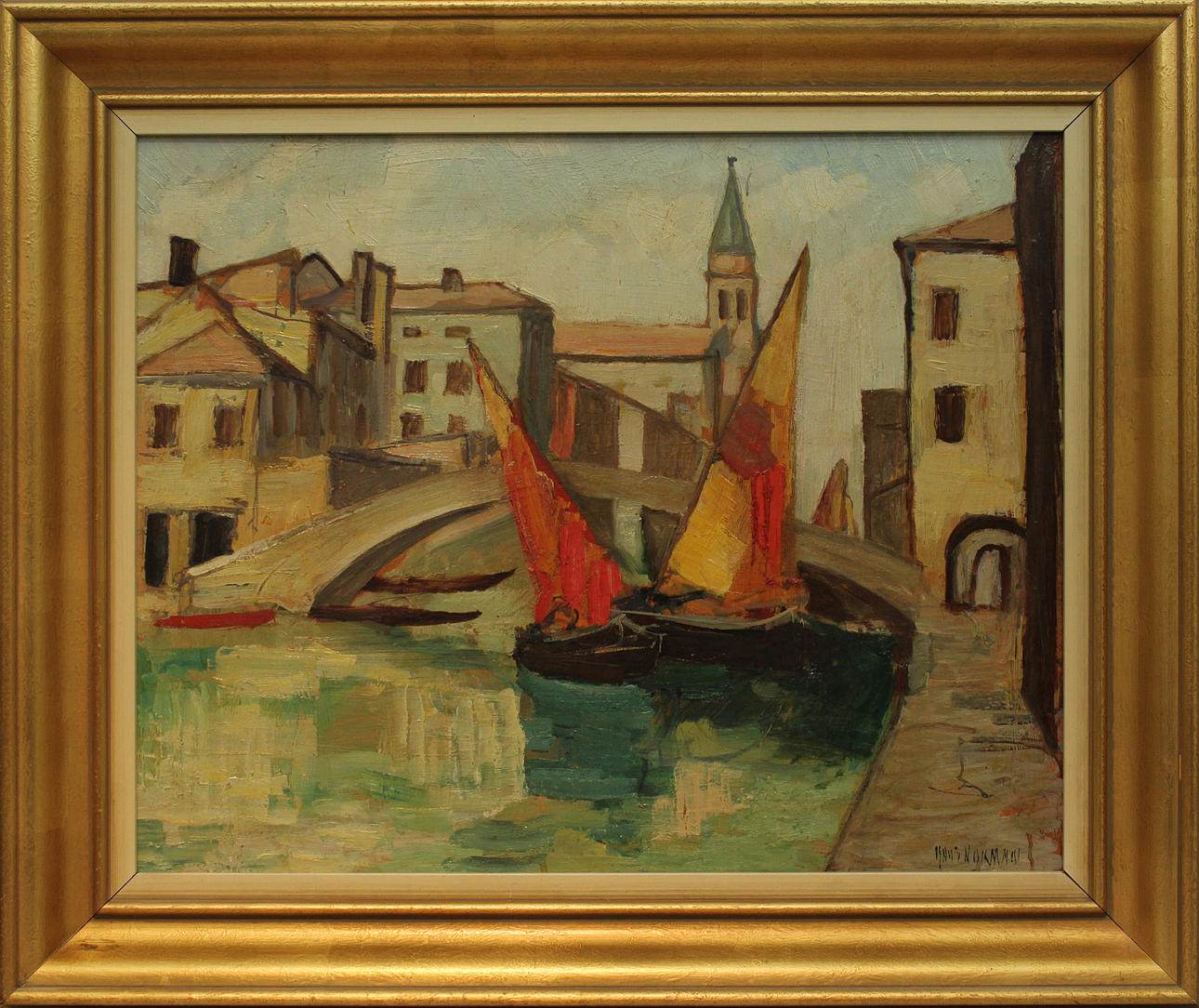 KNUT NORMAN. Motiv från Venedig. Olja på pannå. Signerad.