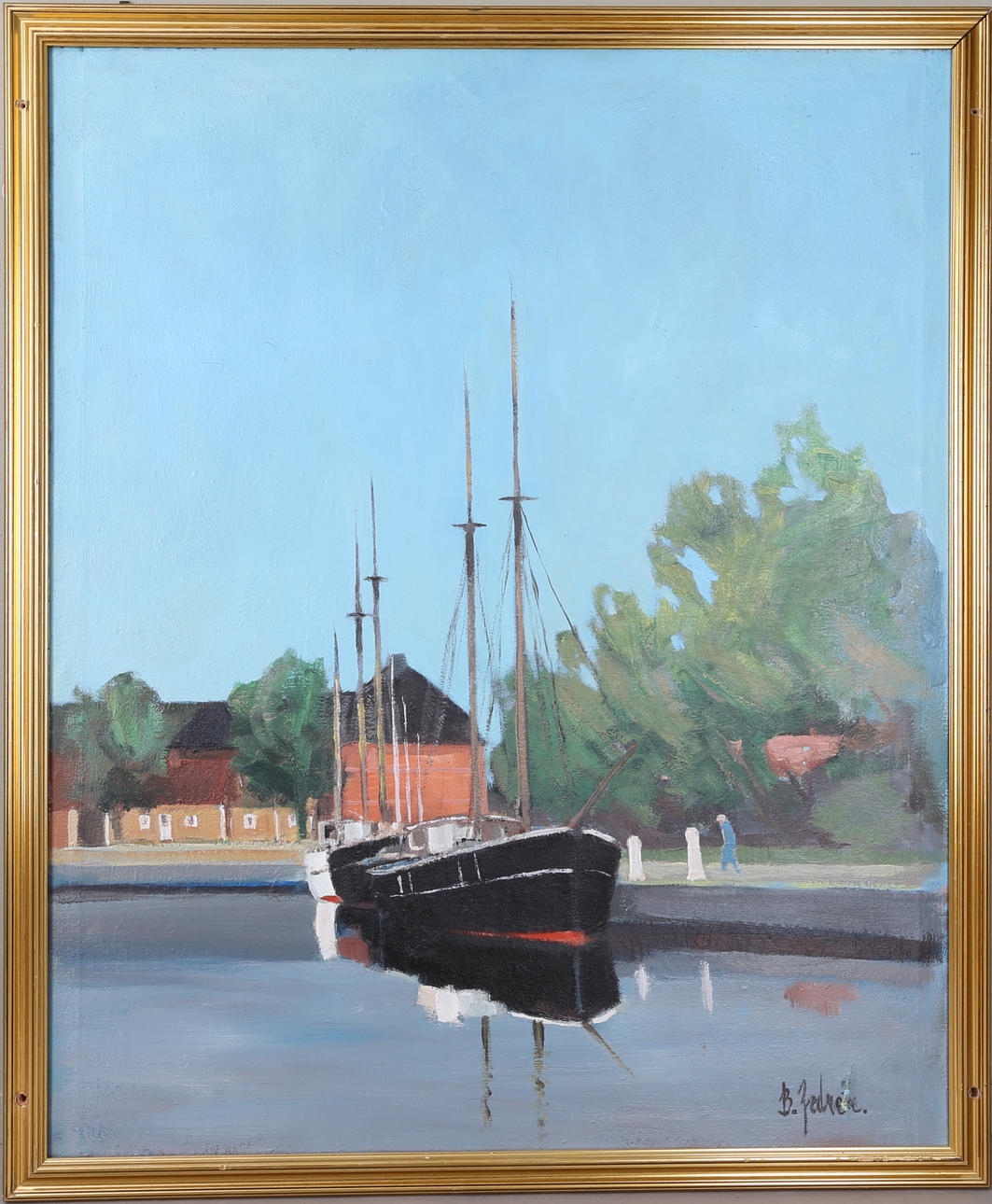 BERT ZEDRÉN. Hamnmotiv, olja på duk.