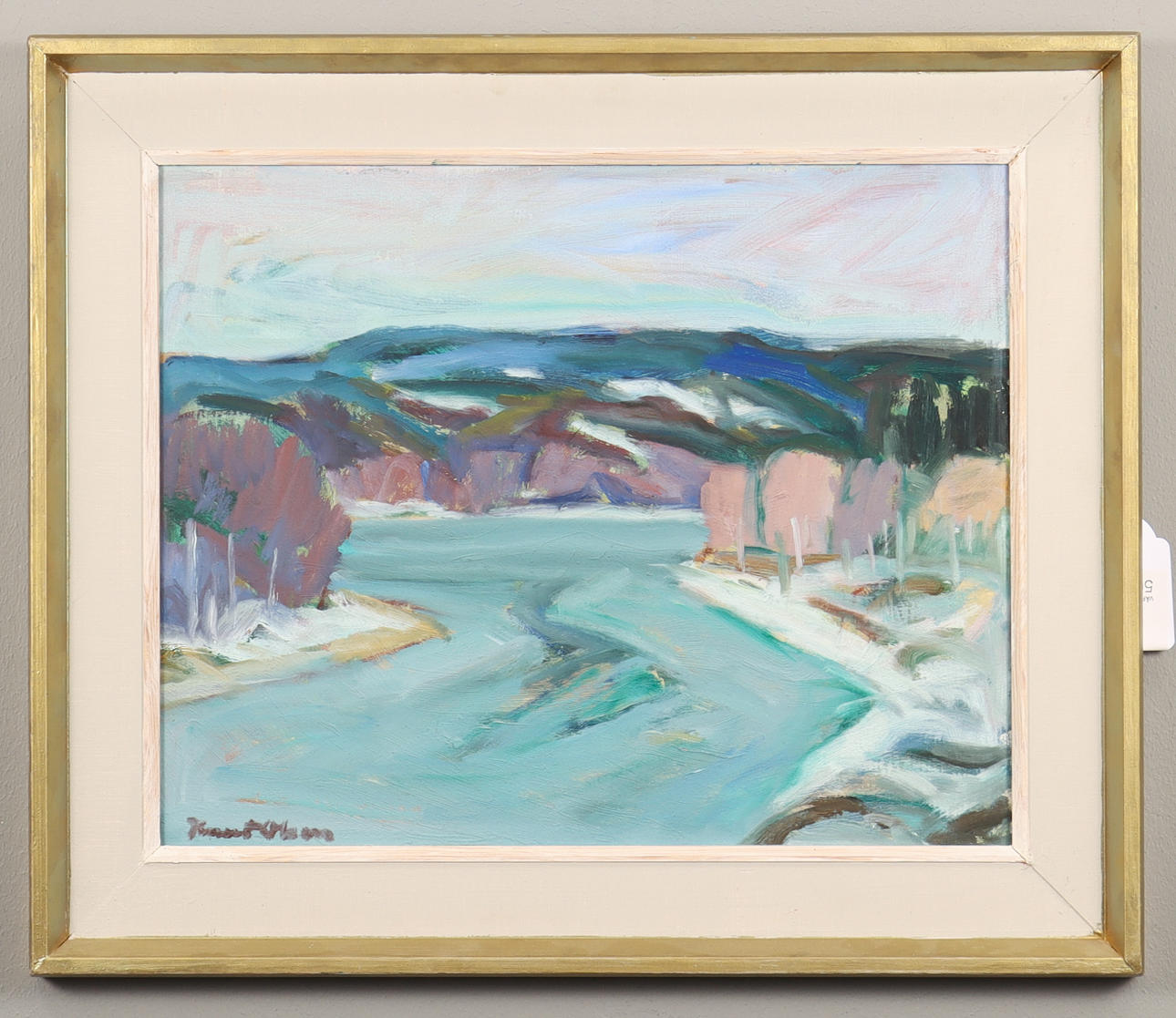 KNUT OLSON oil on panel, Älv, signed.