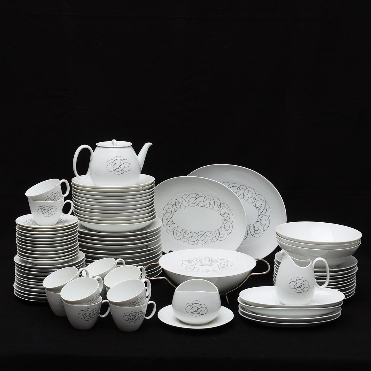 RAYMOND LOEWY, a set of 83 pieces, “Script”, Rosenthal, 1960s. Ceramics ...