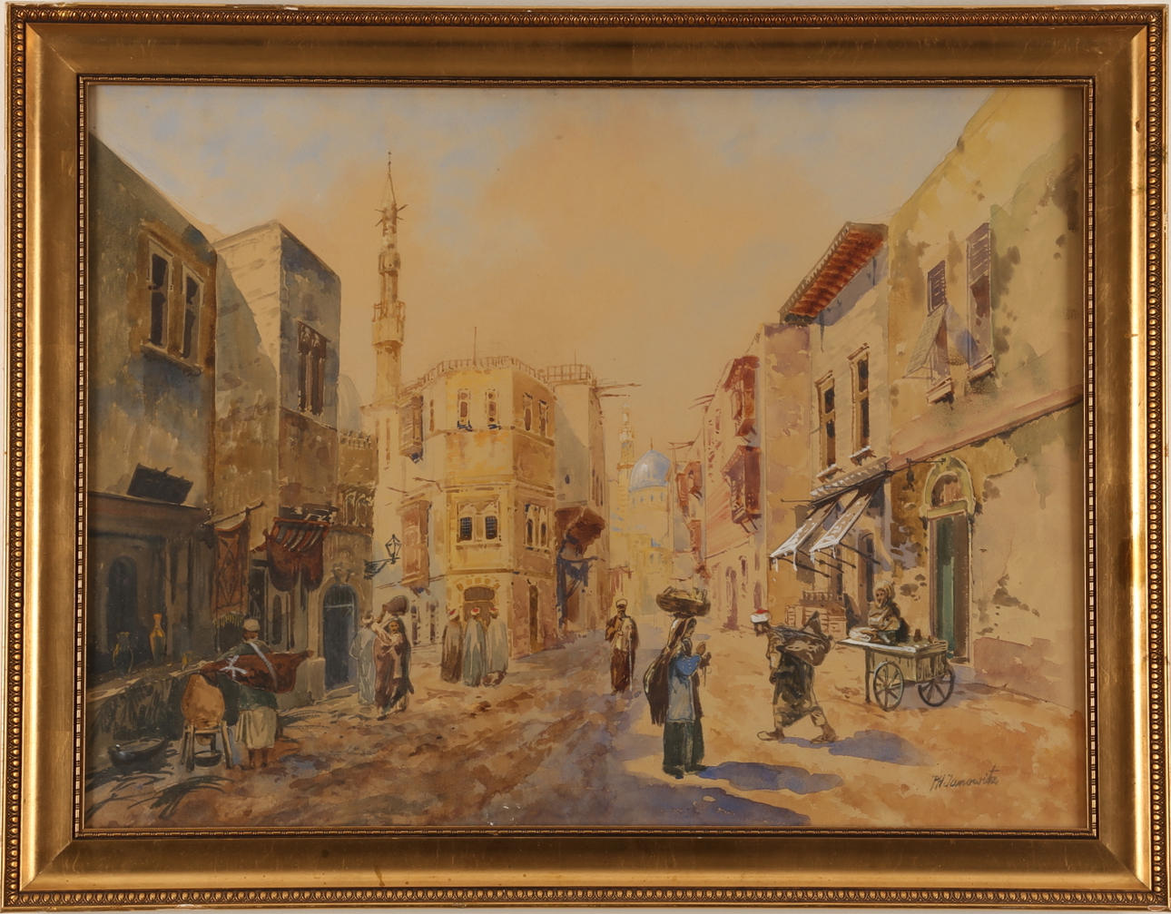 P H JANOWITZ. Orientalisk gatuscen, Akvarell, signerad.