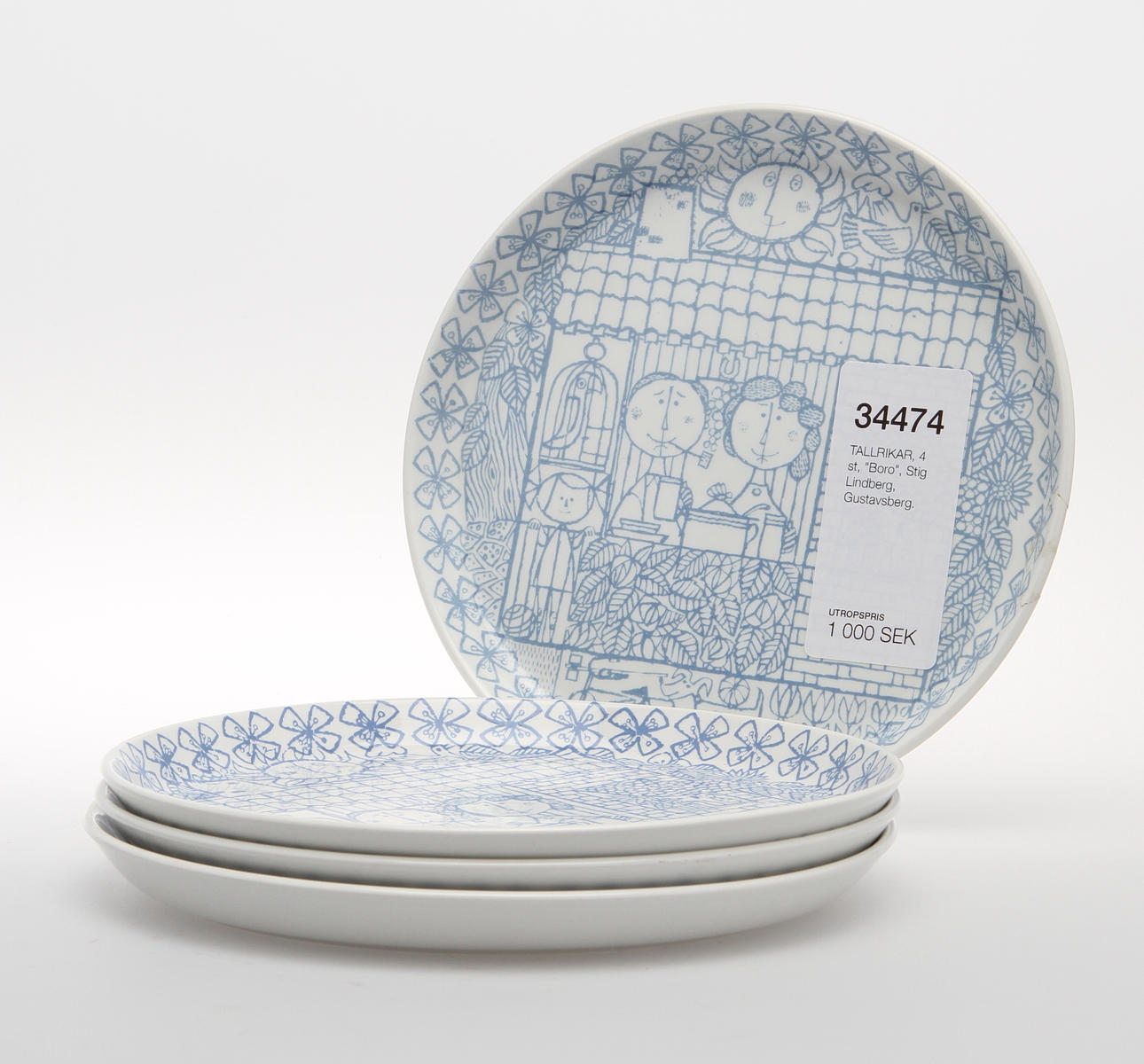 TALLRIKAR, 4 st, "Boro", Stig Lindberg, Gustavsberg.