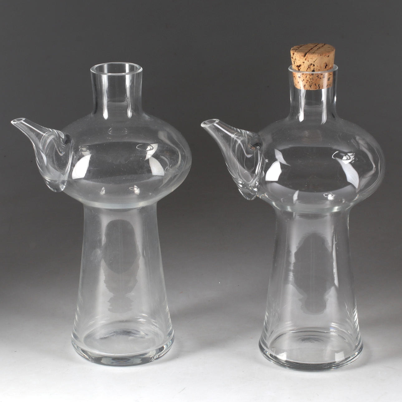 2 glass pipe decanters, Bertil Vallien, Boda/Åfors.