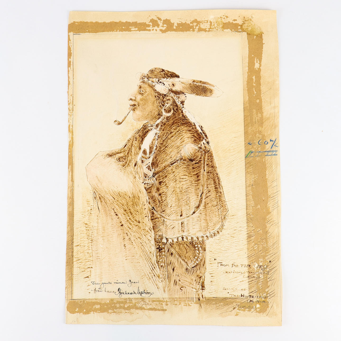 BLÆKMALERI Den Hvide Kalv, signeret 1898.