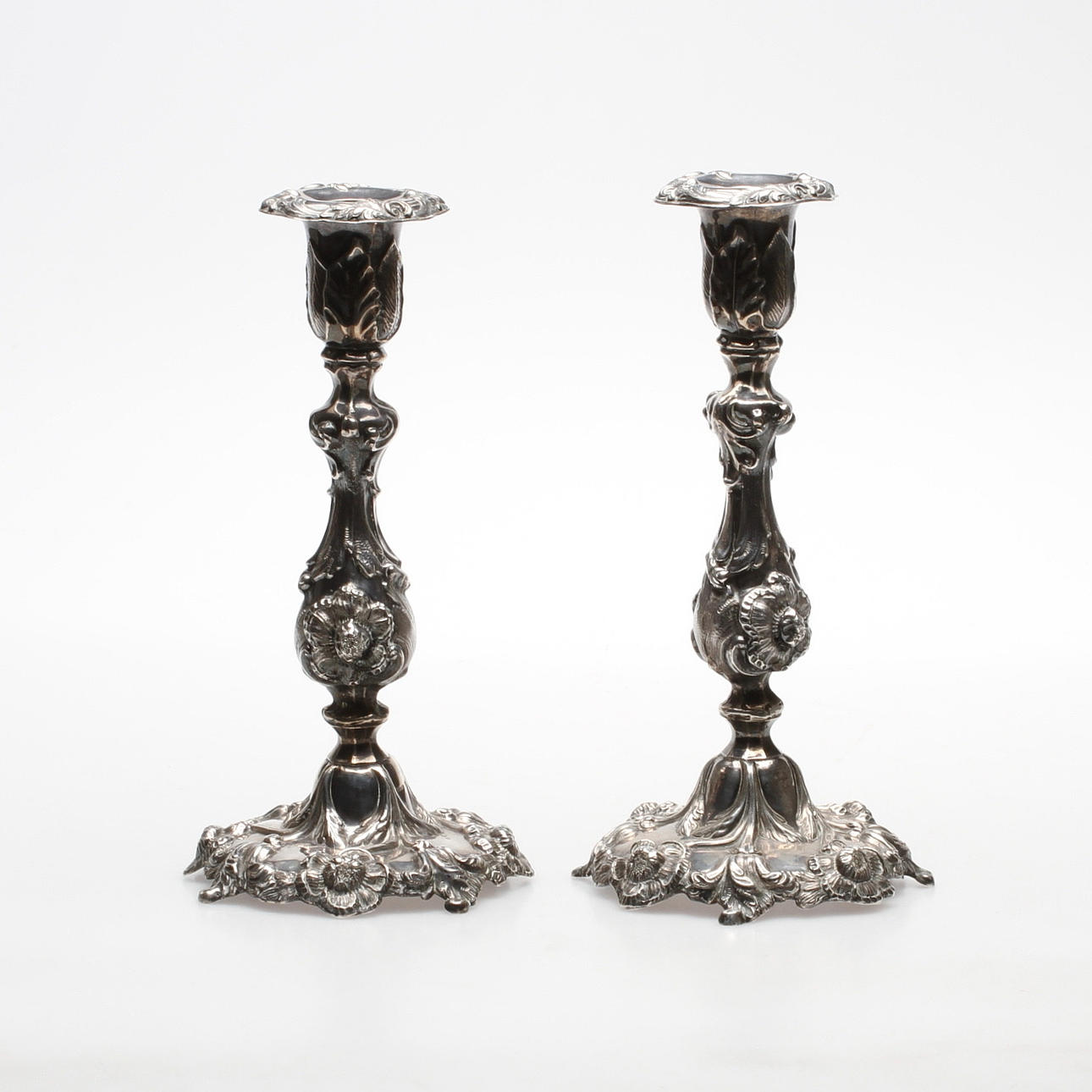 LJUSSTAKAR, ett par, silver, Ernst Gustaf Markström, Uppsala, 1862.