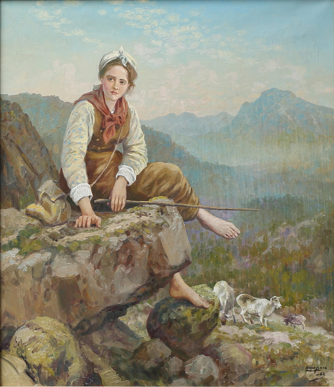 ARNE BARK. Herdeflicka, olja på duk, signerad, daterad -62.