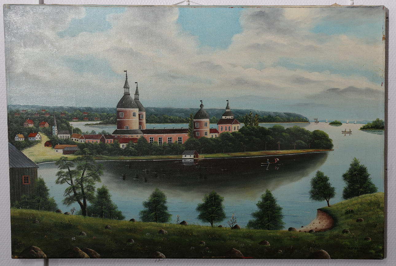 OIDENTIFIERAD KONSTNÄR. Olja på duk, Slottsbild, signerad V Malmqvist, daterad 1942.