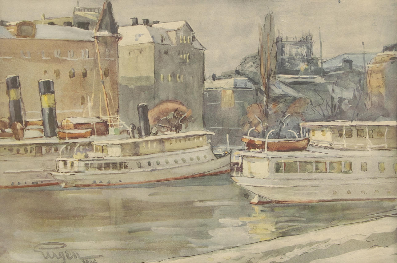 PRINS EUGEN. Efter, tryck, hamnmotiv, 1900-tal.