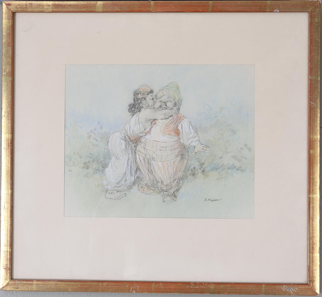 ROBERT HÖGFELDT. Kyssen, blandteknik, signerad.