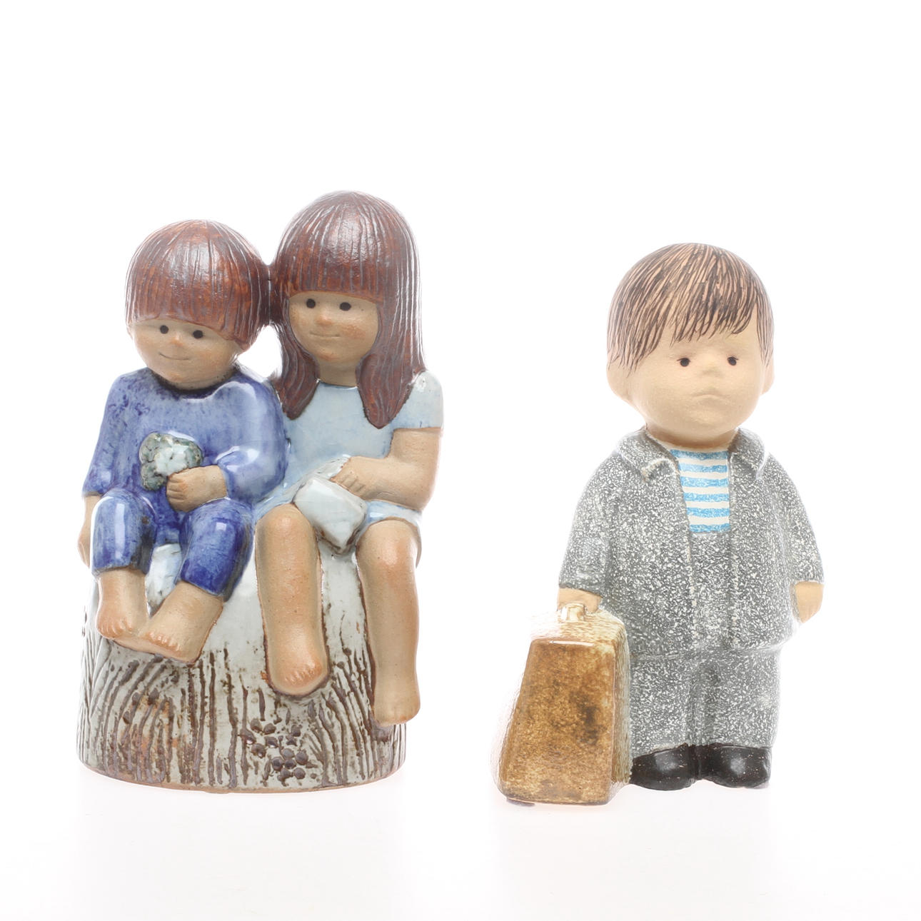 FIGURINER, 2 st, stengods, "Syskon", "Lasse", Lisa Larson, Gustavsberg.