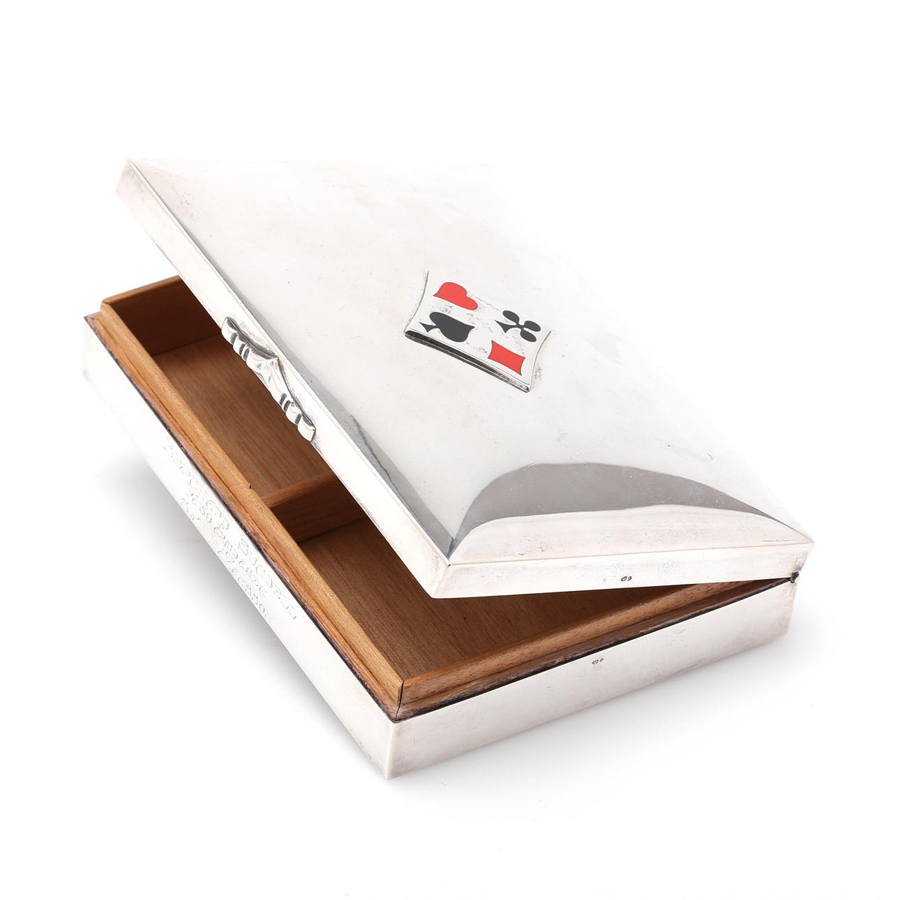 CAJA, tarjetero, plata/madera.