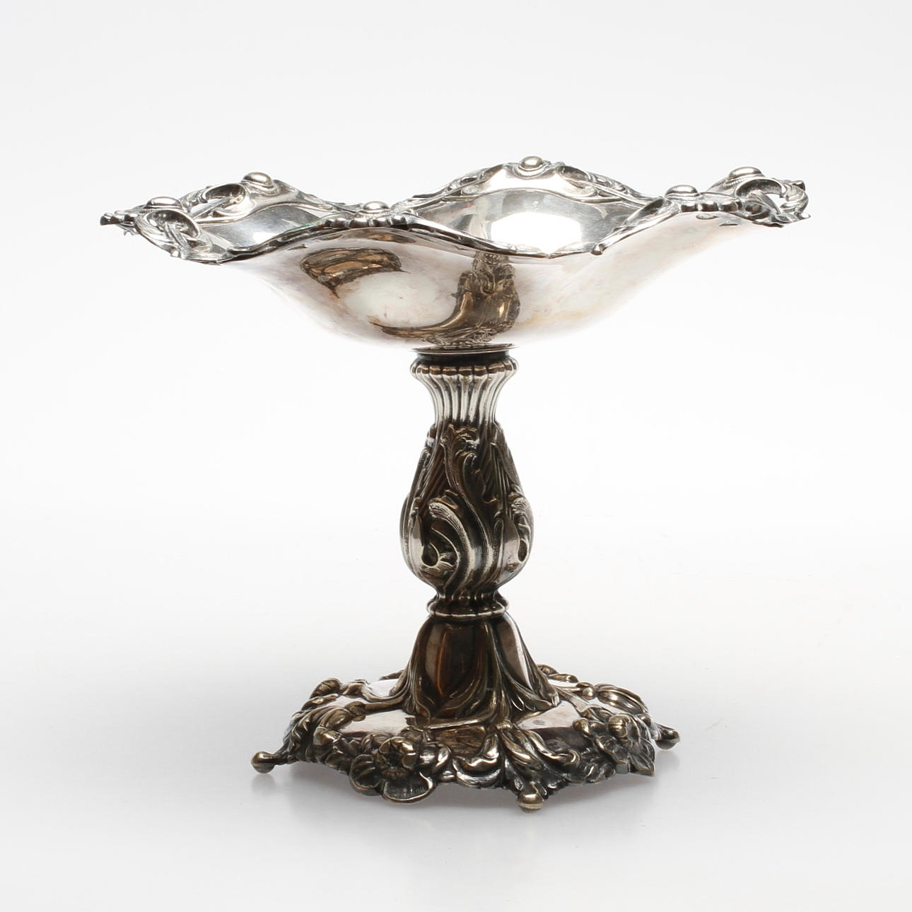 SKÅL PÅ FOT, nysilver, AG Dufva, omkring 1900.