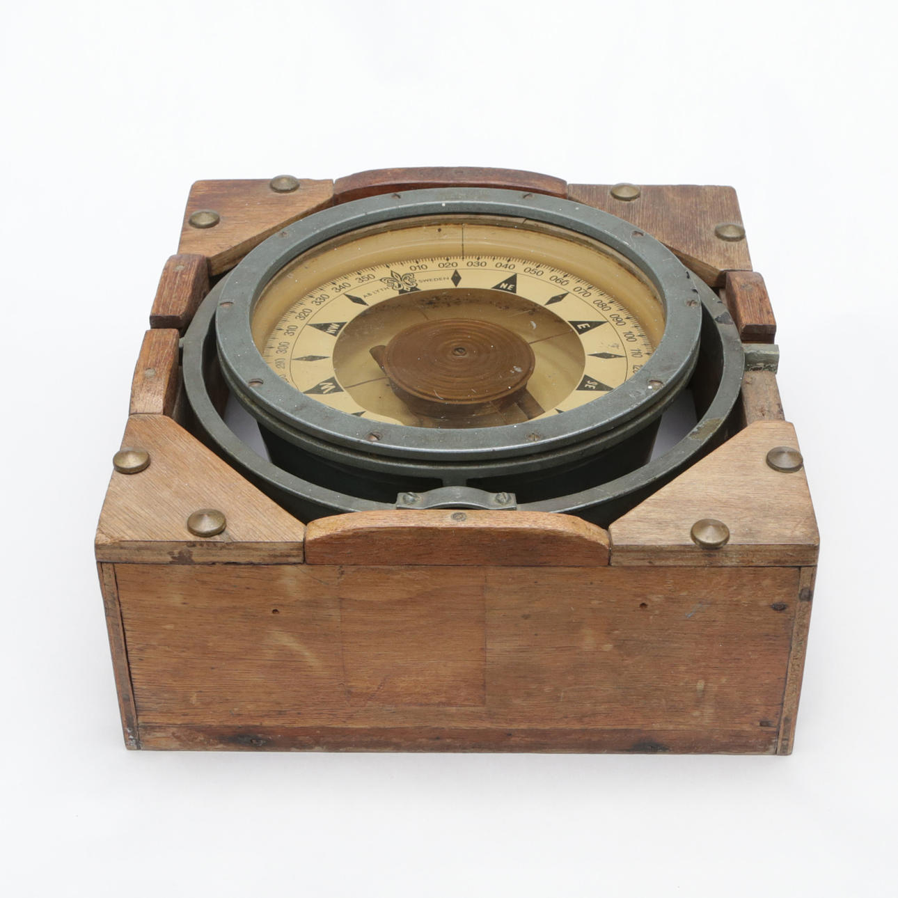 Compass, nautical, in wooden box.