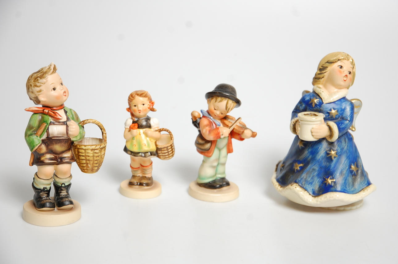 FIGURINER, SPELDOSA, 4 delar porslin Hummel Goebel.