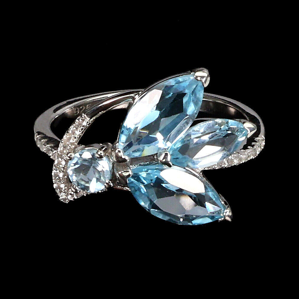 925 SØLV BLÅ TOPAS RING.