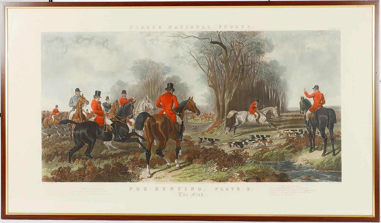 J HARRIS. Print after engraving, “Fox - Hunting”, 77 x 132 cm, later part of the 20th century.