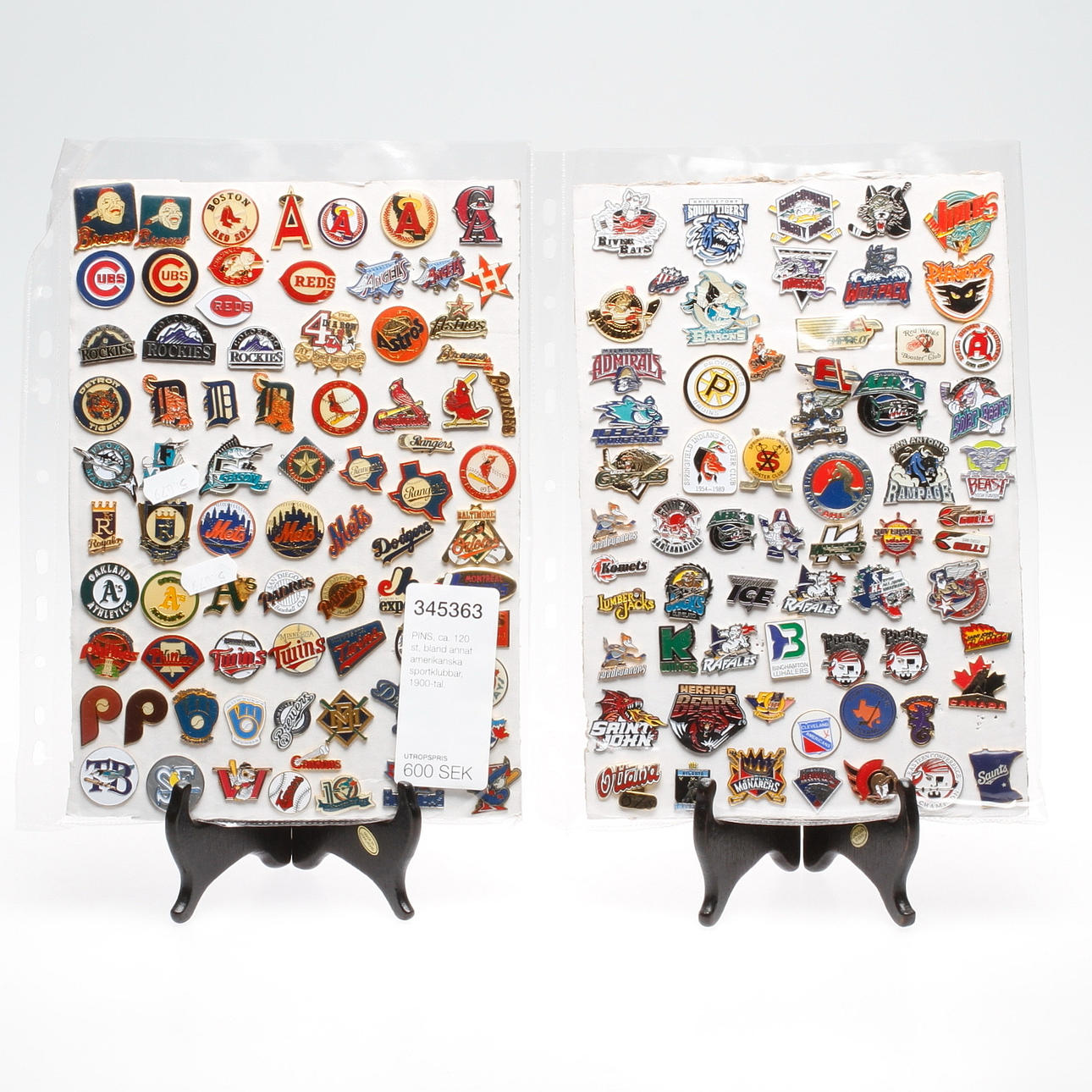 PINS, ca. 120 st, bland annat amerikanska sportklubbar, 1900-tal.