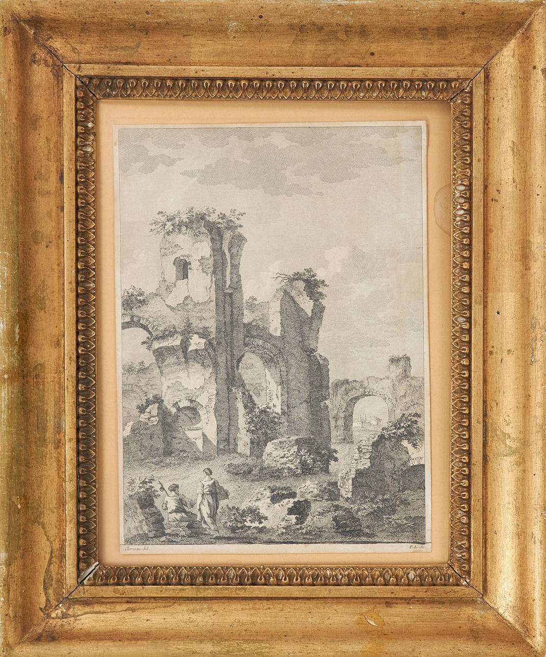 A copper stick, 18th century, motif of ruins, with text on verso. Art ...
