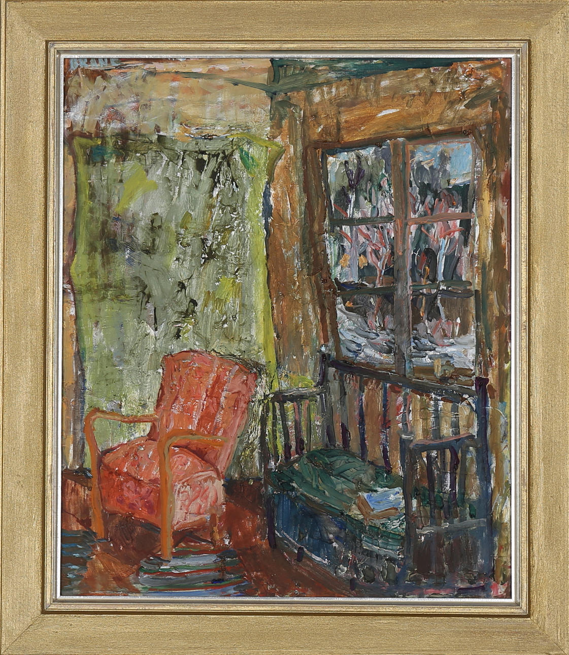 BARBRO BRÅNE. Interiör, olja på duk, signerad Bråne.