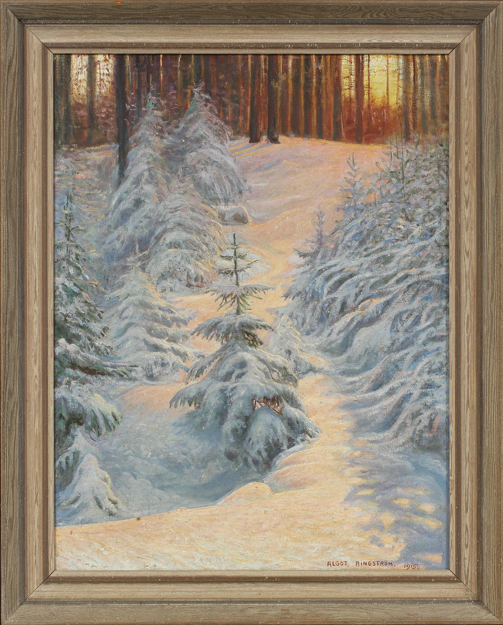 ALGOT RINGSTRÖM. Skog i vinterskrud. Olja på duk, signerad och daterad 1915.