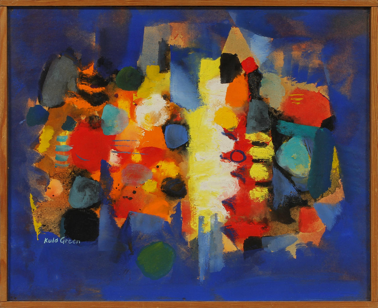 KULO GREEN. Komposition, olja på pannå, signerad.