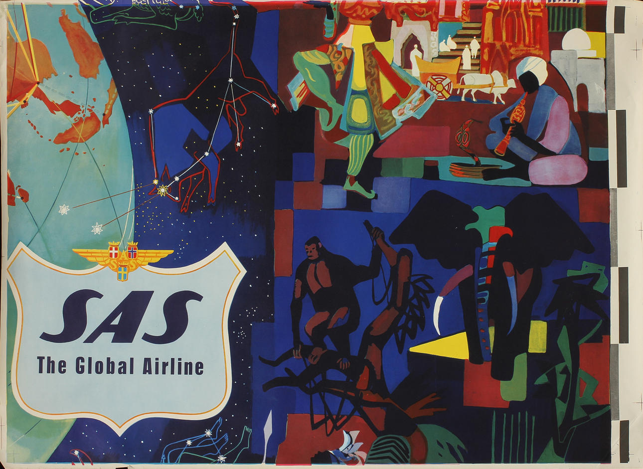 PLANSCHER, 9 st, Jörleif Uthaug för SAS, 1950-tal.