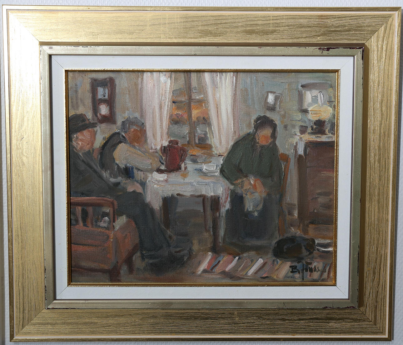 BROR JÖNSSON. Olja på duk, Interiörbild, signerad B Jönsson.