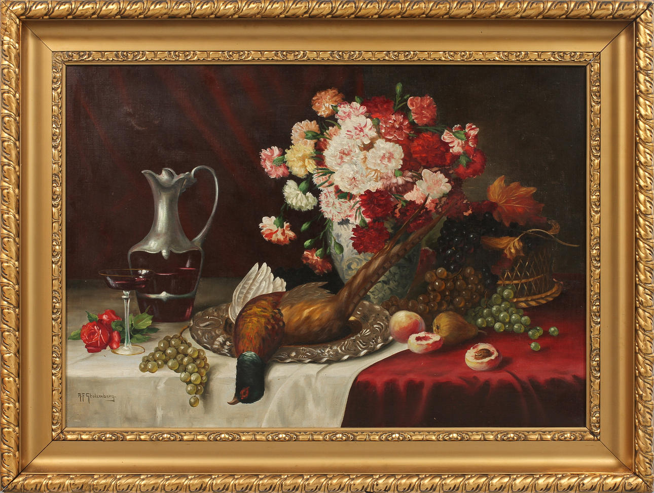 A F STOLZENBERG. Stilleben, olja på duk, signerad.