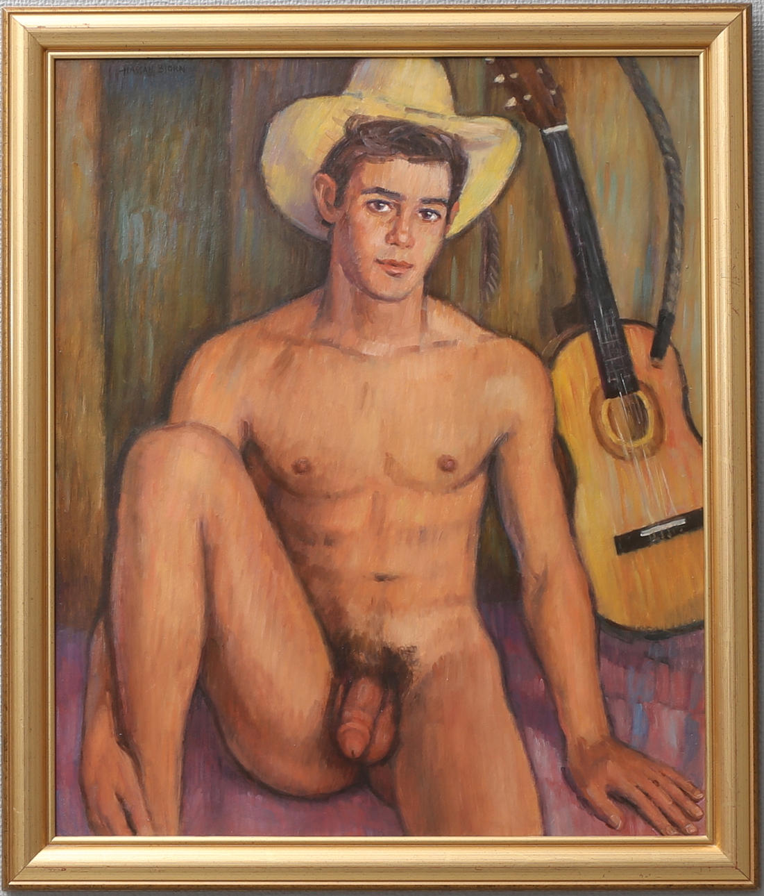 HASSAN BJÖRNSTRÖM. Nakenmodell. Olja på kartong, signerad Hassan Bjorn.