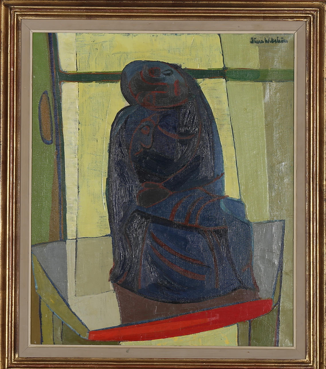 STURE WICKSTRÖM. Kvinna med barn, olja på duk, signerad.