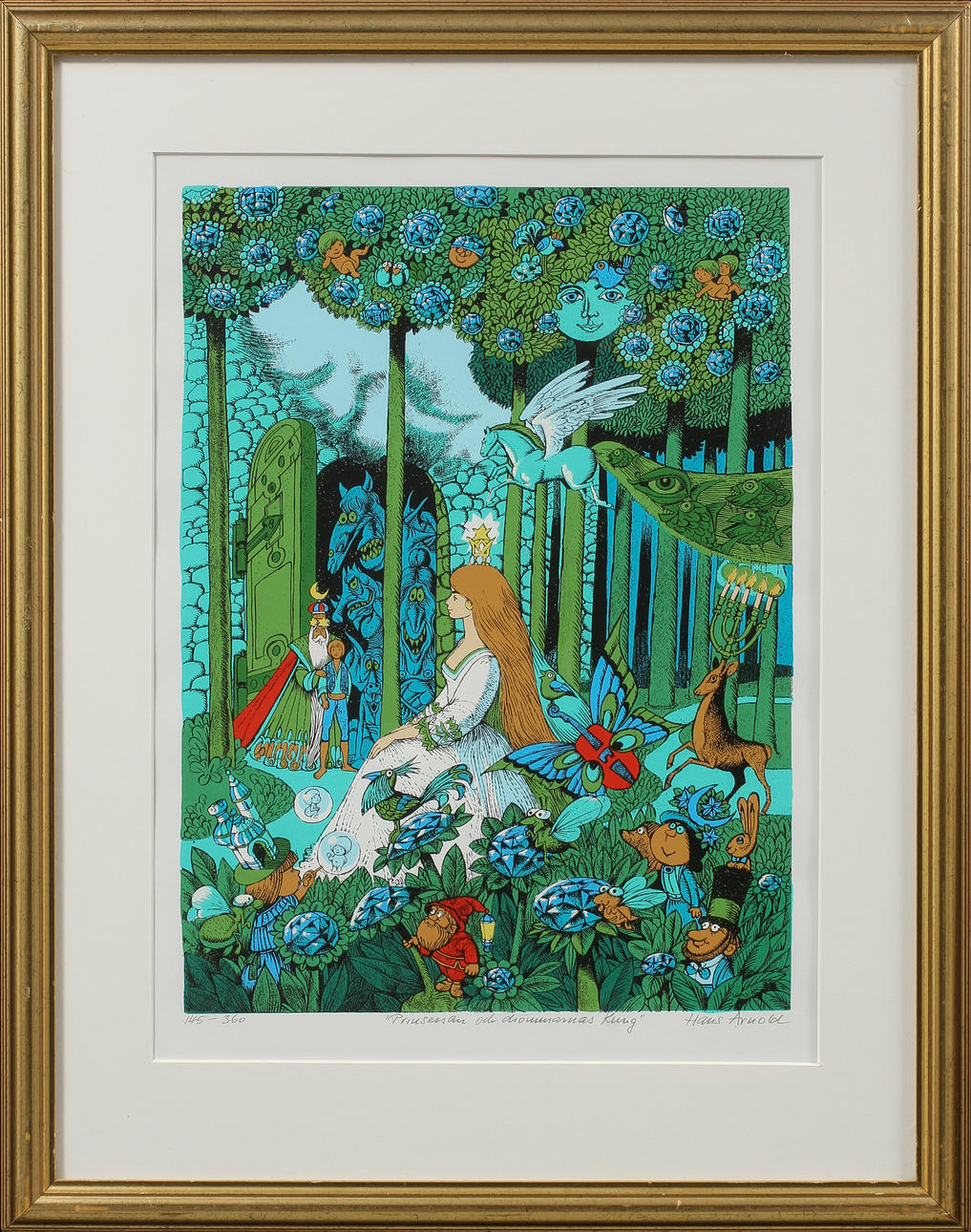 HANS ARNOLD. "Prinsessan och drömmarnas kung", färglitografi, signerad och numrerad 145/360.