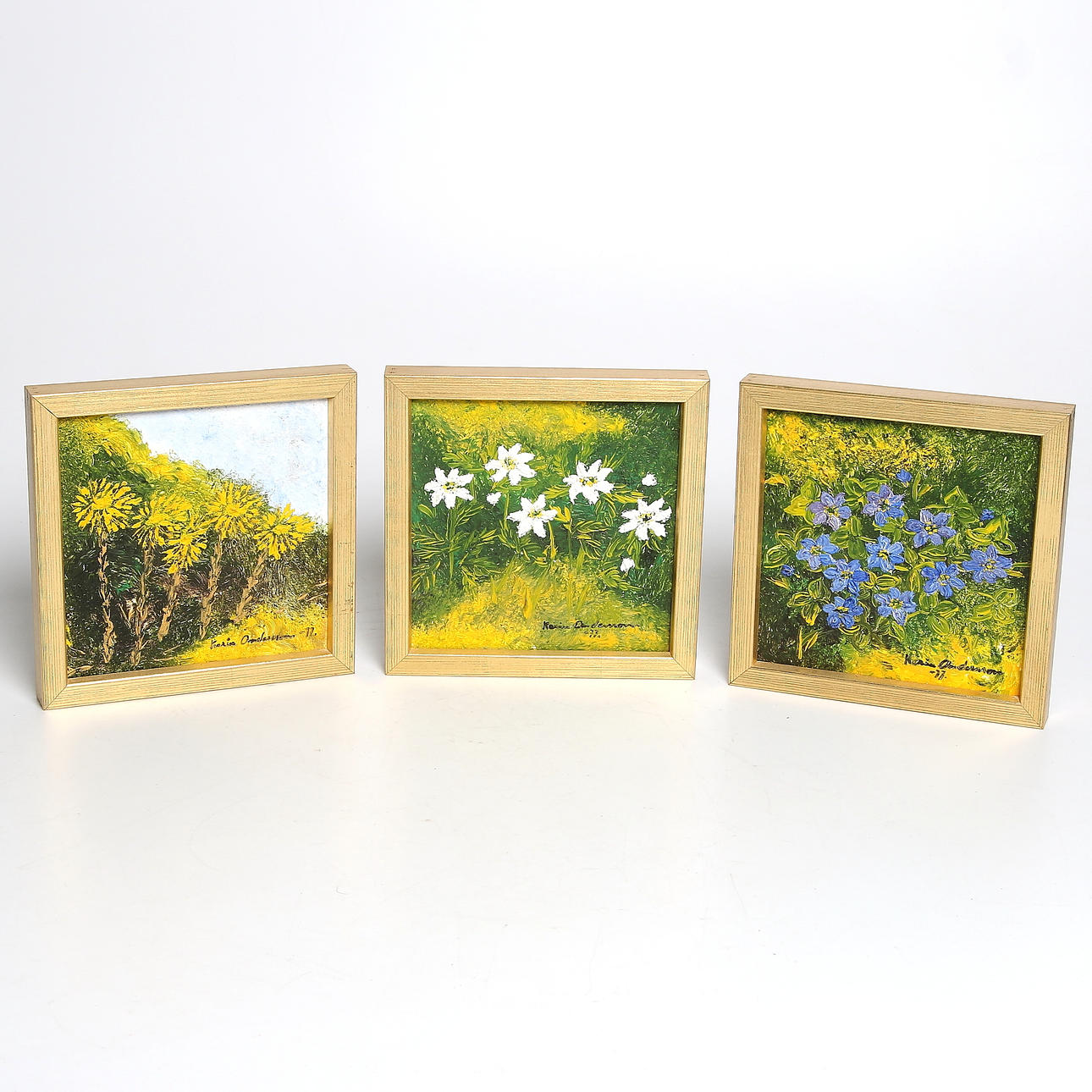 KARIN ANDERSSON. Olja på pannå, 3 st, signerade och daterade -77.