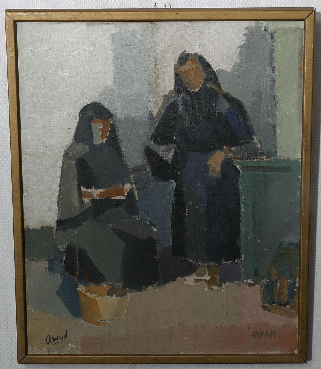 BENGT EKLUND. Olja på pannå, "Två kvinnor från Ibiza", signerad Eklund.
