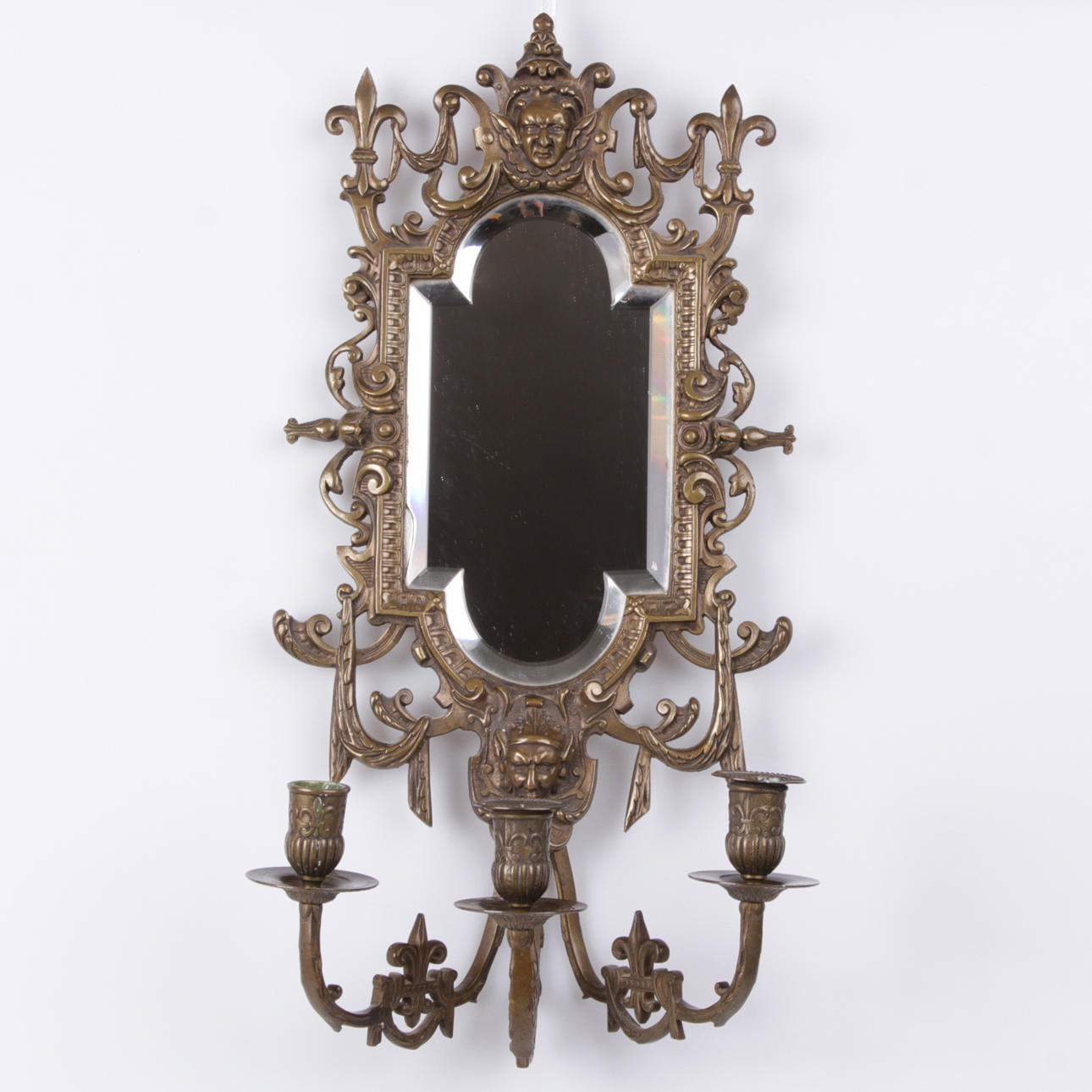 SPEGELLAMPETT, malm, med ljushållare för 3 ljus, 1800-tal.