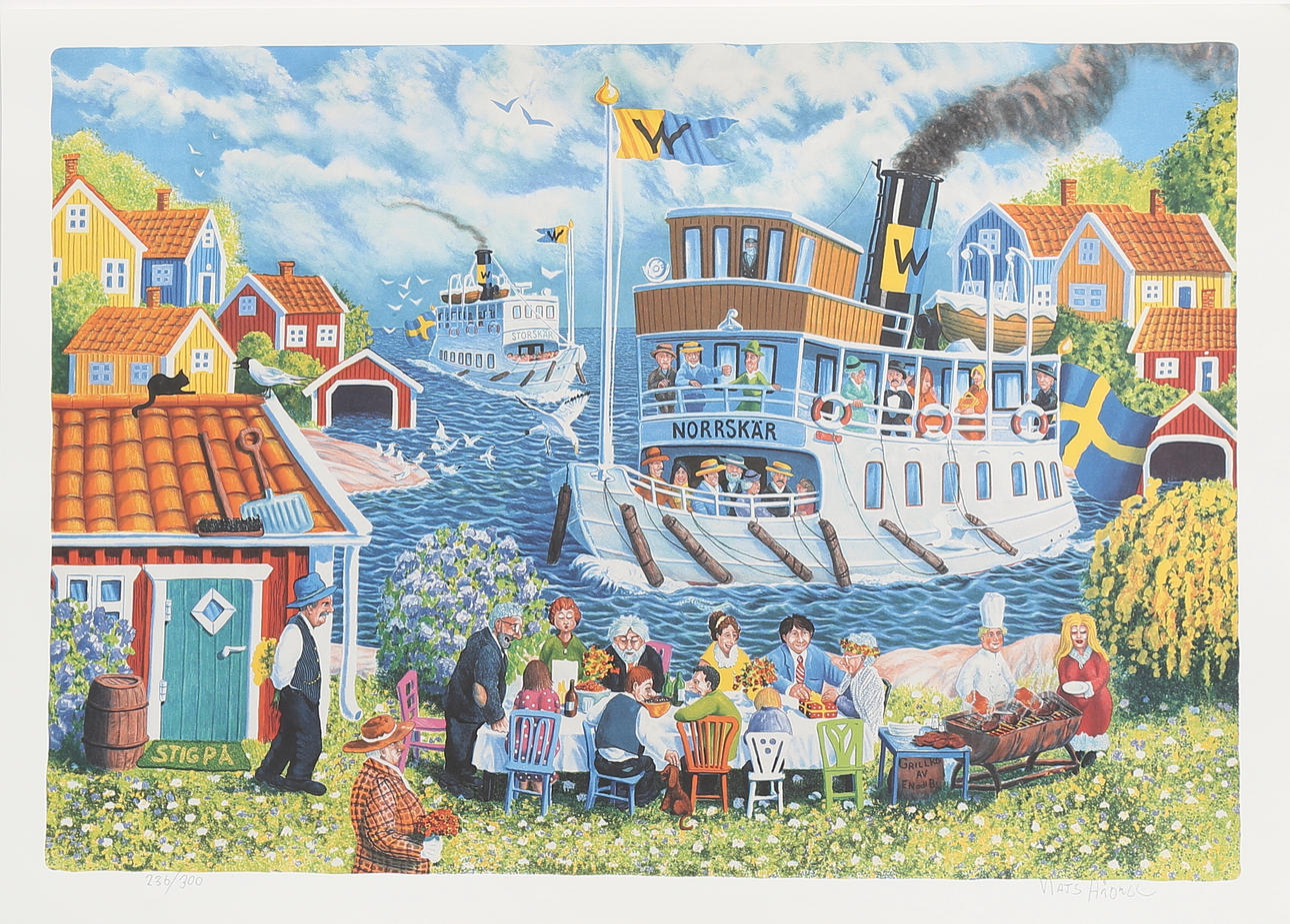 MATS HÅRDELL. Fest i skärgården, färgserigrafi nr 236/300, signerad.