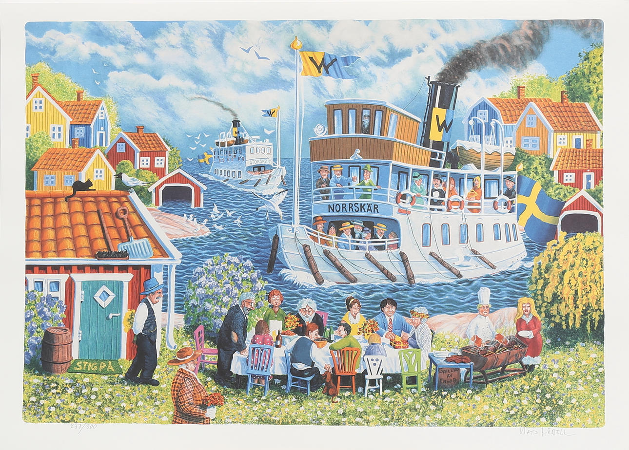 MATS HÅRDELL. Fest i skärgården, färgserigrafi nr 297/300, signerad.