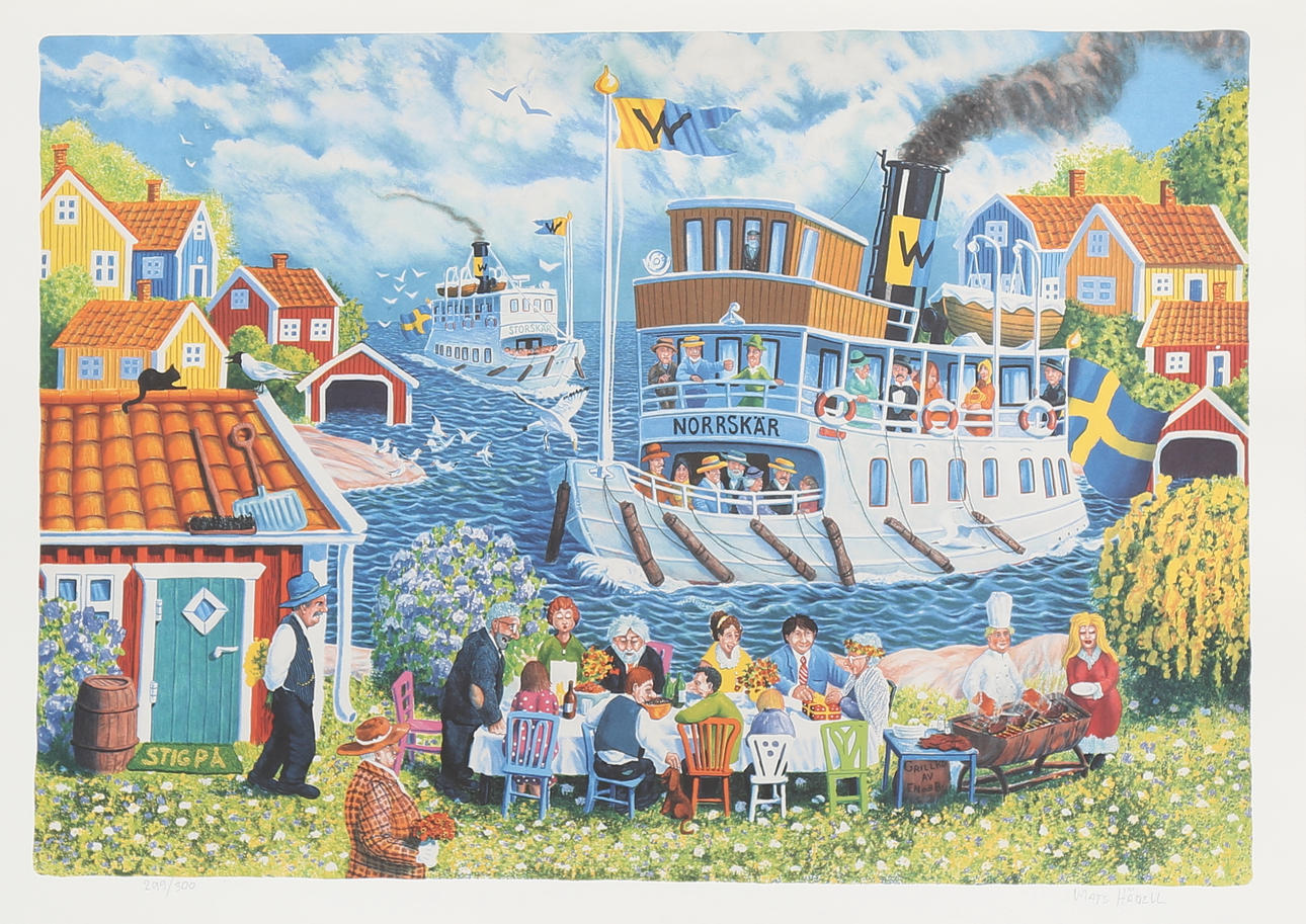 MATS HÅRDELL. Fest i skärgården, färgserigrafi nr 299/300, signerad.