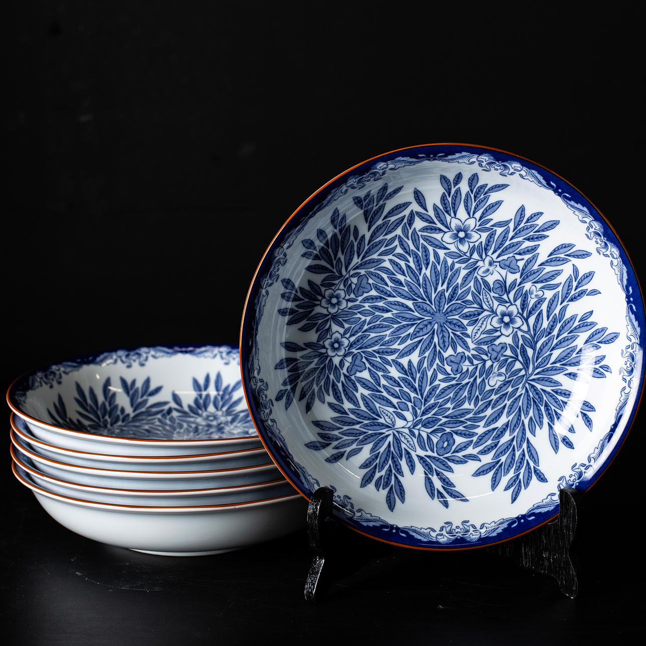 SYVÄLAUTASET, 6 kpl Ostindia Floris, Rörstrand.