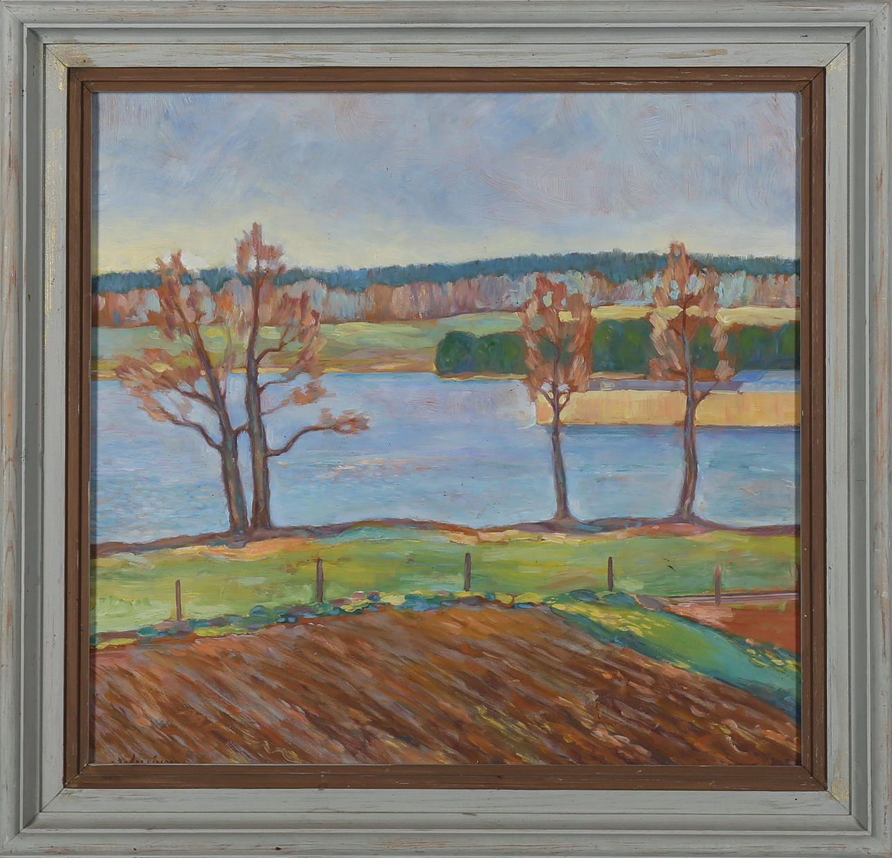 ARVID WALLINDER. Höstlandskap, olja på pannå. Signerad A Wallinder.