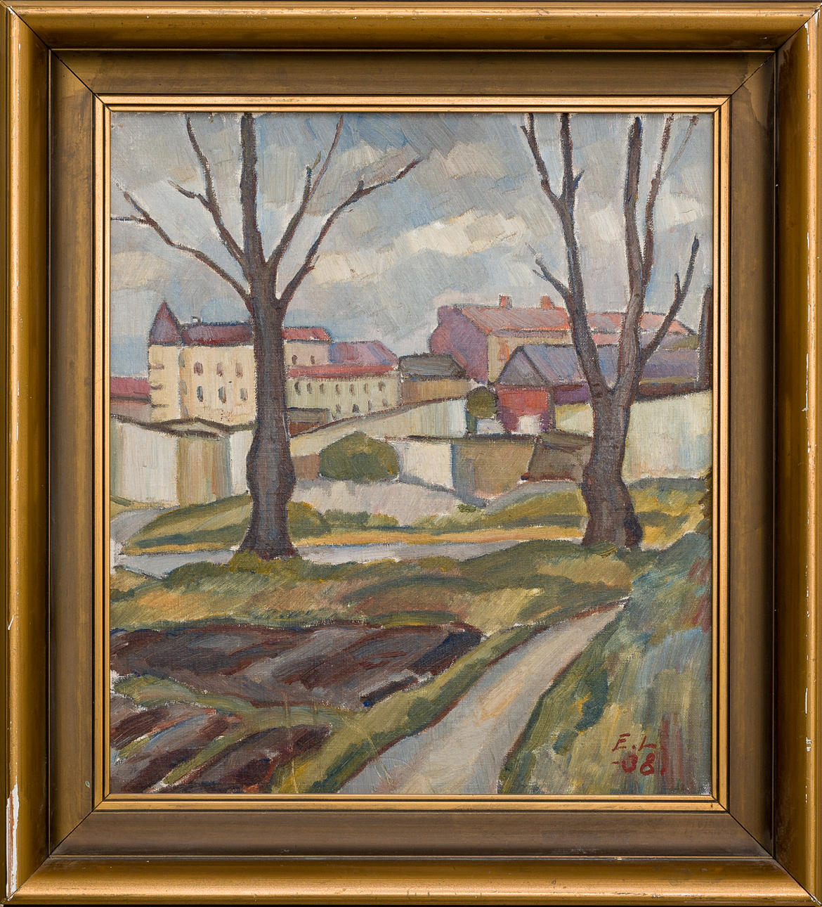 ERIK LANGEMARK. Olja på pannå, Signerad och daterad E.L -38.