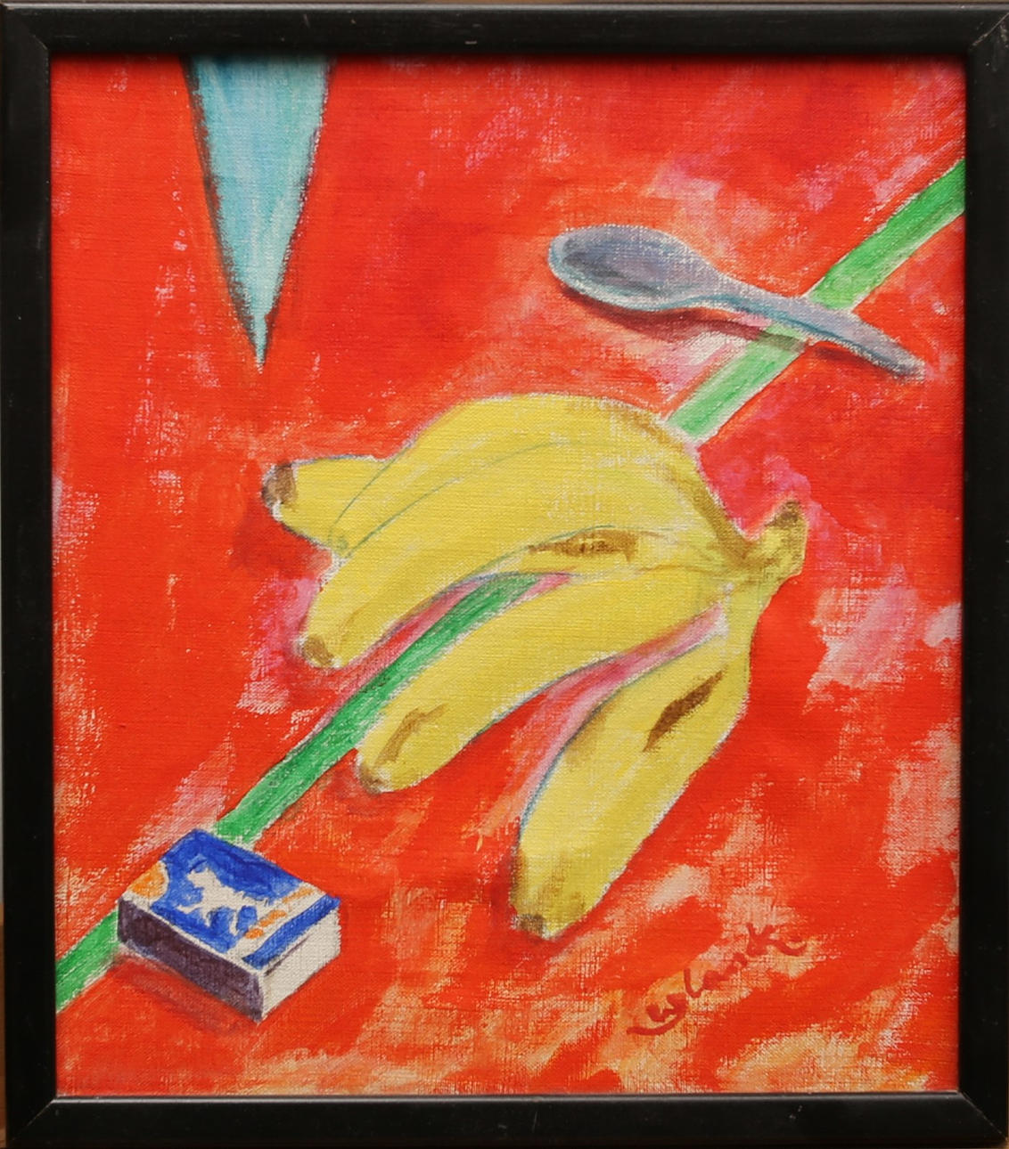 ROLAND K NILSSON. Óleo sobre lienzo, bodegón con plátanos, firmado.