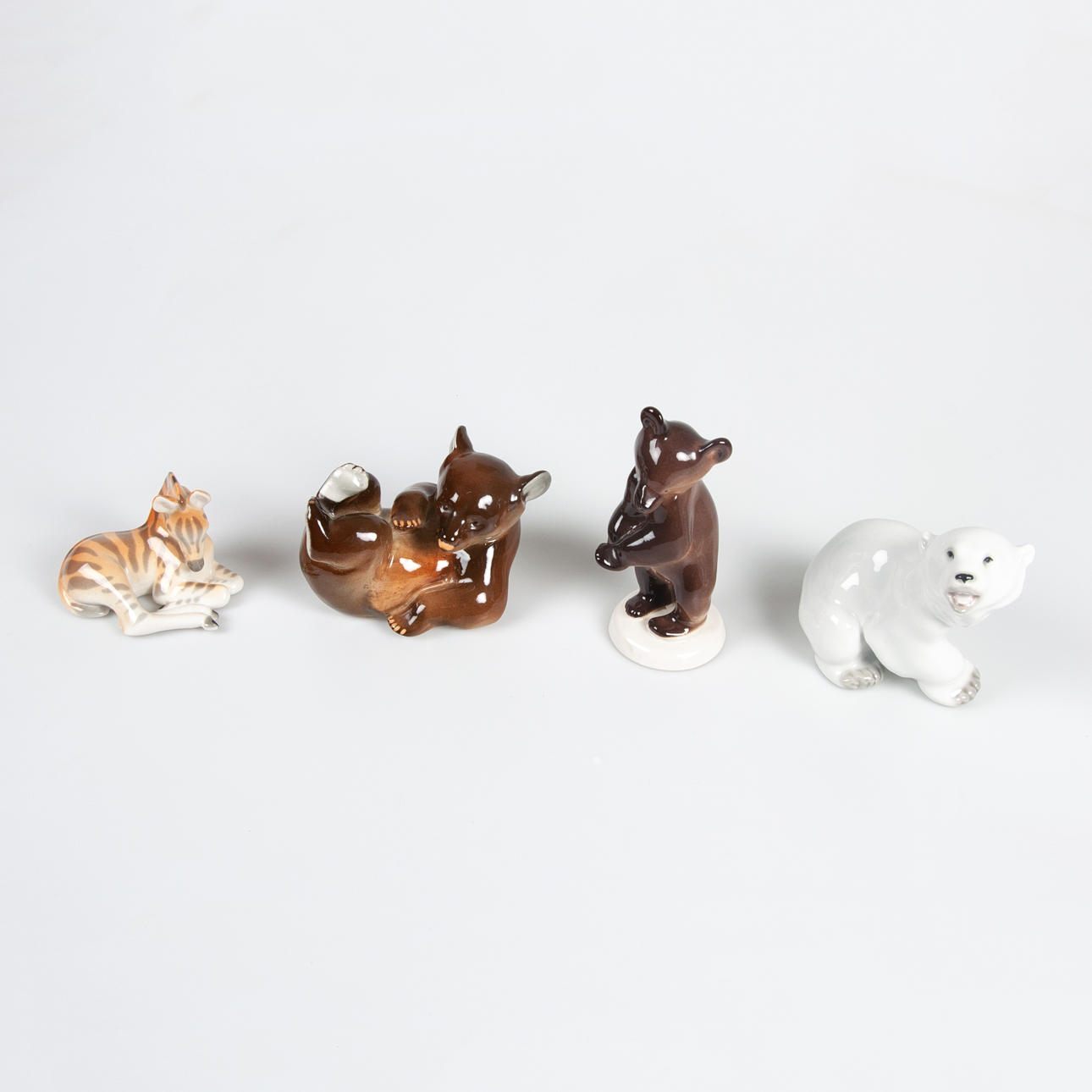 LOMONOSOV. 4 pcs figurines, USSR, wild animals, porcelain
