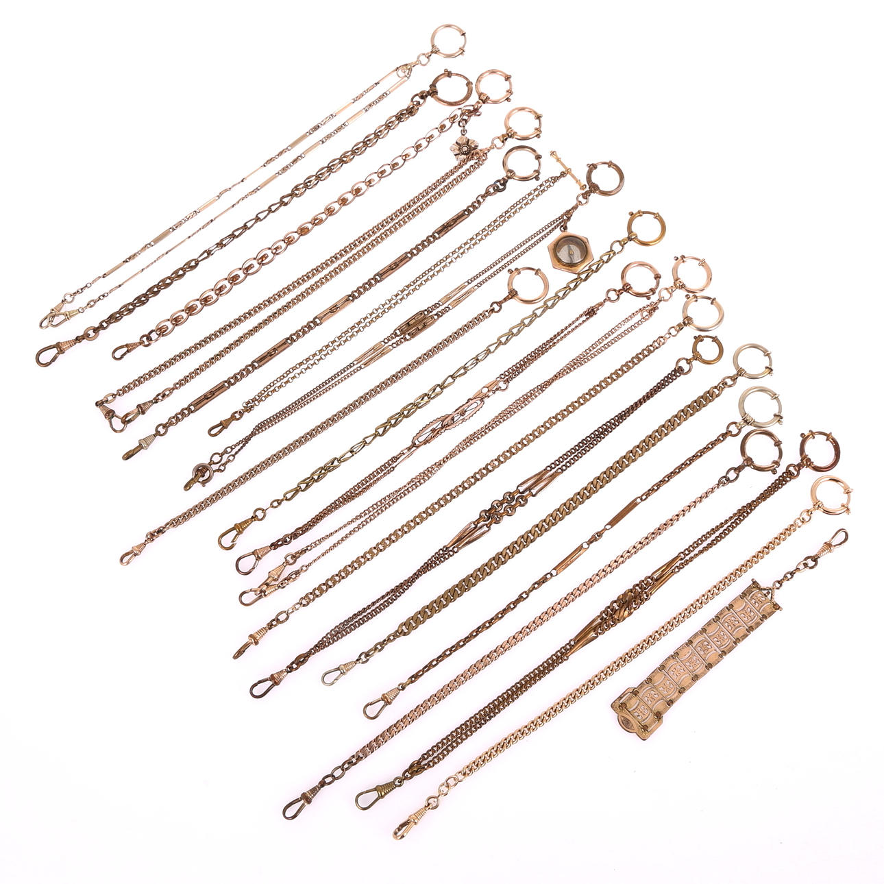 KLOCKKEDJOR, 19 st, olika modeller, 1800-/1900-tal.