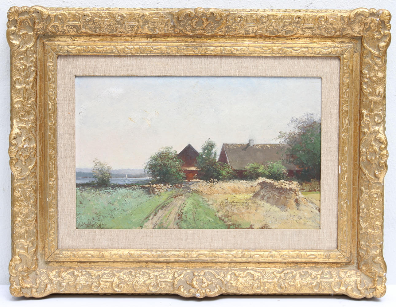 SEVERIN NILSSON. Bondgård. Olja på duk, uppfodrad, signerad .