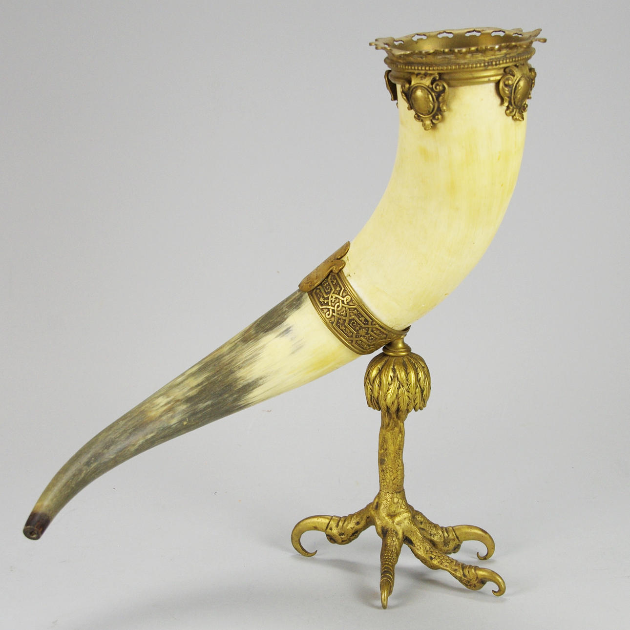 DRYCKESHORN, horn/mässing, sent 1800-tal.