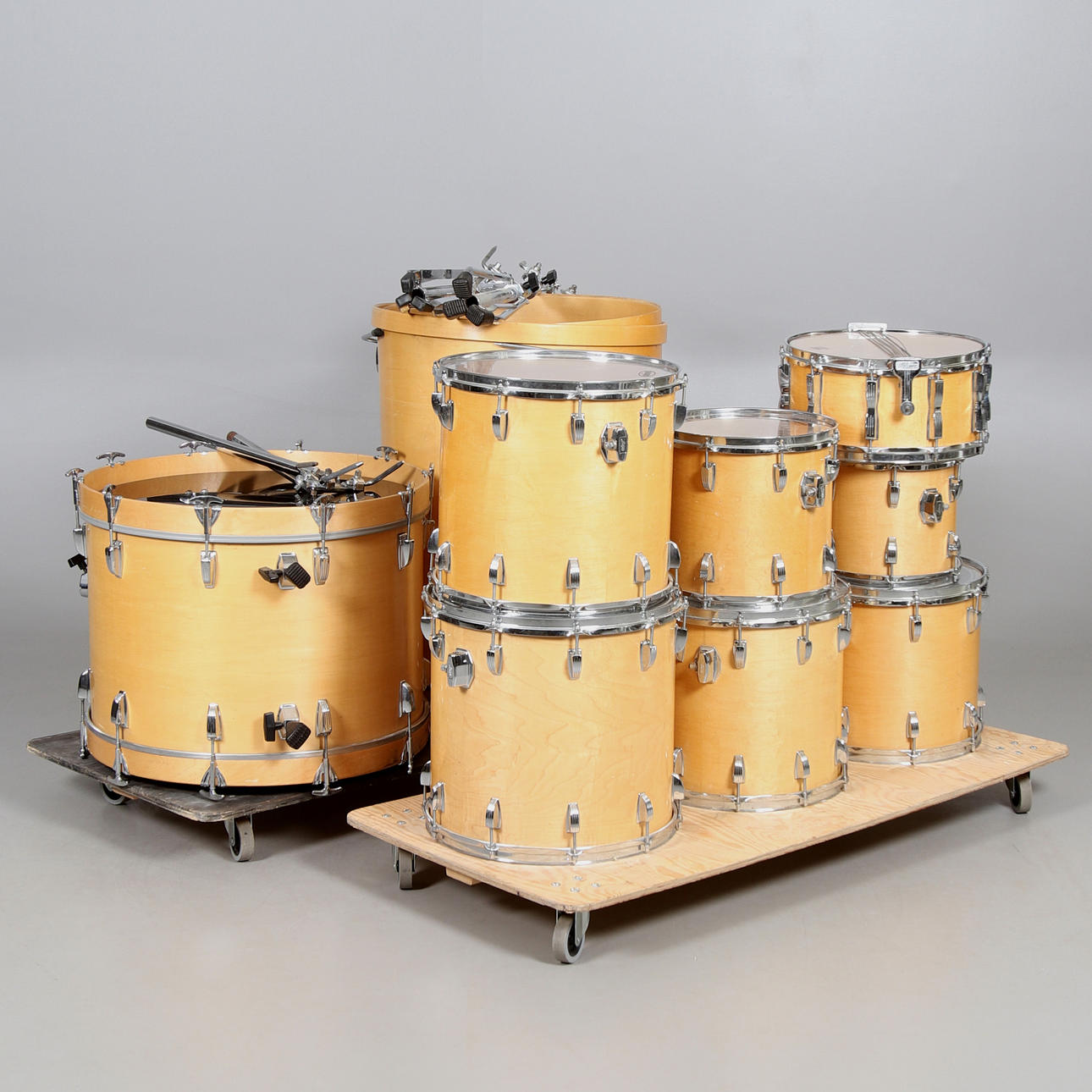 A 13-piece Ludwig maple drum set, 1980's.