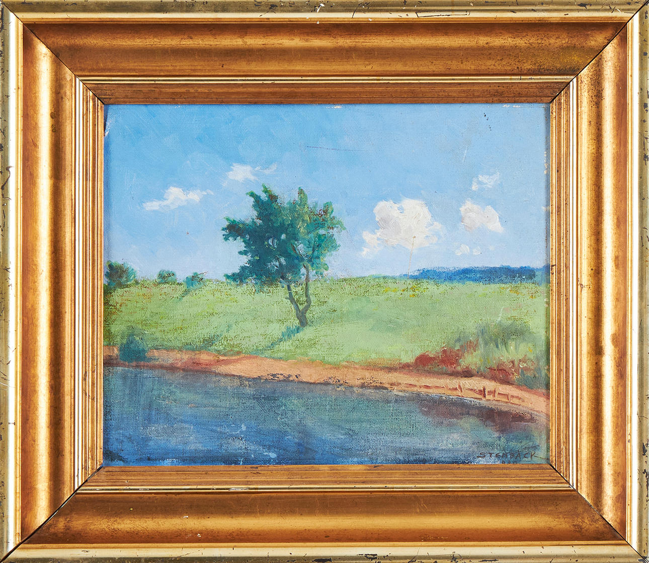 OIDENTIFIERAD KONSTNÄR. Landscape, summer day, oil on canvas on panel, signed Stenbäck, indistinctly dated, possibly 1930.